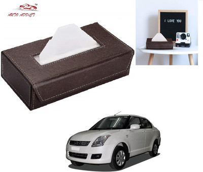 AuTO ADDiCT Car Tissue Box Paper Tissue Holder Brown with 200 Sheets(100 Pulls) For Maruti Suzuki Swift Dzire Old Type-1 (2008-2011) Vehicle Tissue Dispenser(Brown)