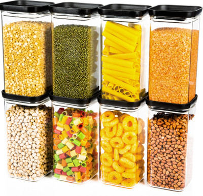 CLOUDHEAD Plastic Grocery Container  - 1200 ml(Pack of 8, Black)