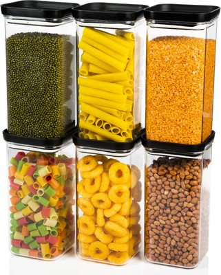 Qozzby Plastic Grocery Container  - 1500 ml(Pack of 6, Black)