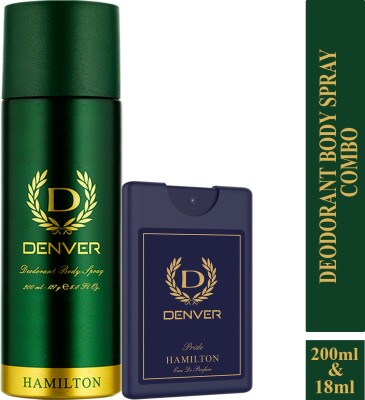 DENVER Hamilton 200ml & Pride Pocket 18 ml Combo Deodorant Spray  -  For Men(218 ml, Pack of 2)