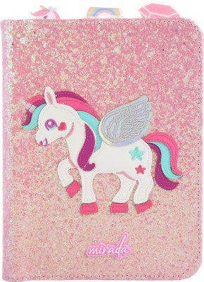 Mirada PINK GLITTER NOTEBOOK - UNICORN A5 Notebook Ruled 160 Pages(Pink)