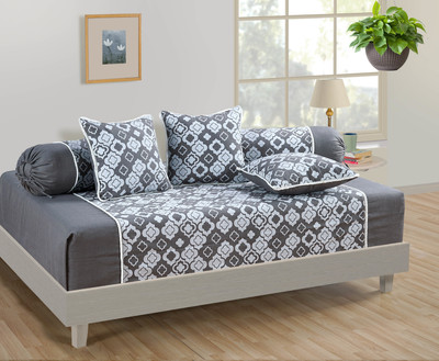 SWAYAM Cotton Floral Diwan Set(Grey, White)