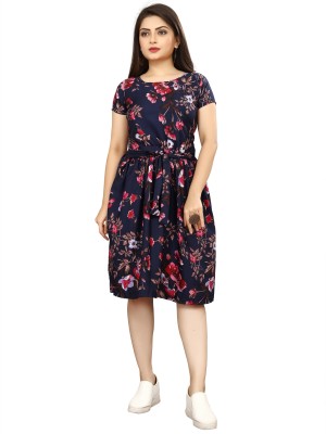 Rudra Fab Women Fit and Flare Dark Blue Dress