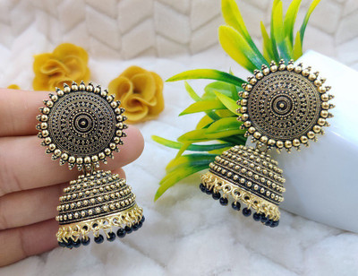 TANLOOMS Latest Collection Kundan Jhumka earrings for Girls and Woman (Black Color ) Alloy Jhumki Earring