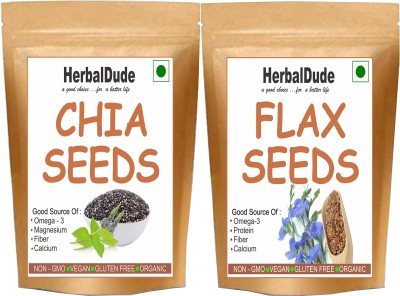 HERBALDUDE Raw Chia Seeds & Flax Seeds Combo Loaded with Omega 3, Zinc, Fiber, Calcium, Protein for weight loss, Healthy Heart and Boost Immunity superfood seed for Eating (250g each pack) ( 500 g, Pack of 2), Chia Seeds, Brown Flax Seeds(500 g, Pack of 2)