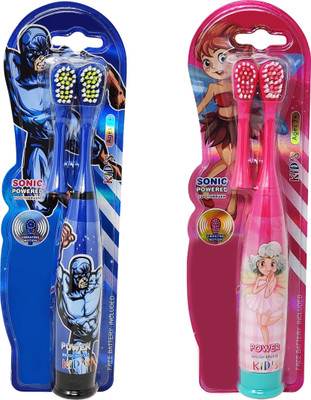 Parteet Combo Pack of Kids Cartoon Printed Extra Soft Electric Battery Powered Toothbrush for Kids(2Pc) Electric Toothbrush(Multicolor)