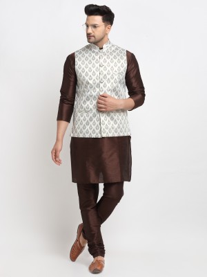 SAIFOO Men Kurta Churidar Ethnic Jacket Set