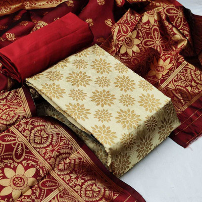 Dutt Textiles Silk Blend Self Design Salwar Suit Material