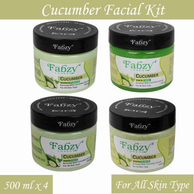 fabzy London Cucumber Facial Kit 4 in 1 Scrub 500 ml + Cream 500 ml + Gel 500 ml + Pack 500 ml -2000 ml(4 x 500 ml) fabzy London Cucumber Facial Kit 4 in 1 Scrub 500 ml + Cream 500 ml + Gel 500 ml + Pack 500 ml -2000 ml(4 x 500 ml)