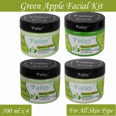 fabzy London Green Apple Facial Kit 4 in 1 Scrub 500 ml + Cream 500 ml + Gel 500 ml + Pack 500 ml -2000 ml(4 x 500 ml)