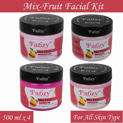 fabzy London Mix-Fruit Facial Kit 4 in 1 Scrub 500 ml + Cream 500 ml + Gel 500 ml + Pack 500 ml -2000 ml(4 x 500 ml)