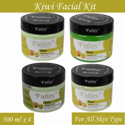 fabzy London Kiwi Facial Kit 4 in 1 Scrub 500 ml + Cream 500 ml + Gel 500 ml + Pack 500 ml -2000 ml(4 x 500 ml)