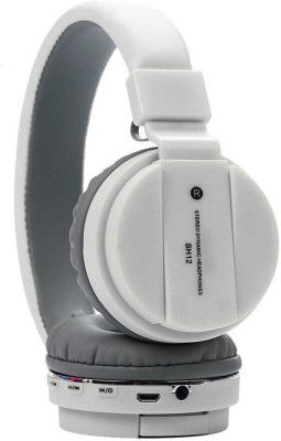 RECTITUDE SH-12 Wireless Bluetooth Over the Ear Headphone with Mic Bluetooth without Mic Headset(White, On the Ear)