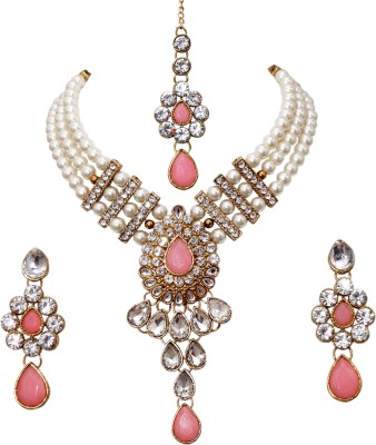 N A F J Alloy Gold-plated Pink Jewellery Set(Pack of 1)