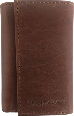 MANDAVA Genuine Leather Unisex Trifold Wallet with Key Pouch Key Chain