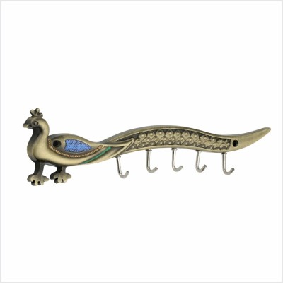 Pakhu Antique Heavy Metal Peacock Shape Key Stand Key Holder Stainless Steel Key Holder(5 Hooks, Gold)