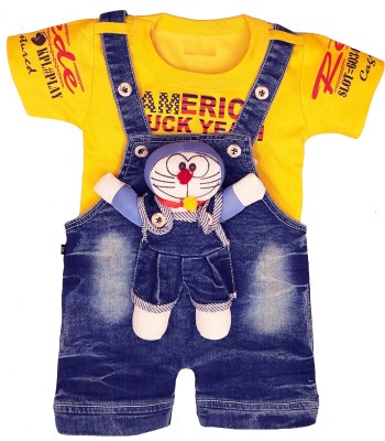 LITTLE PANDA Baby Boys Party(Festive) T-shirt Dungaree(Yellow)