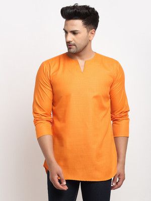 BANHUSSAIN Men Solid Straight Kurta(Orange)