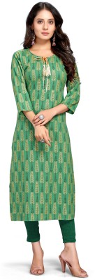 Rajnandini Women Printed Straight Kurta(Green)