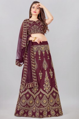 Arvika Embroidered Semi Stitched Lehenga Choli(Maroon)