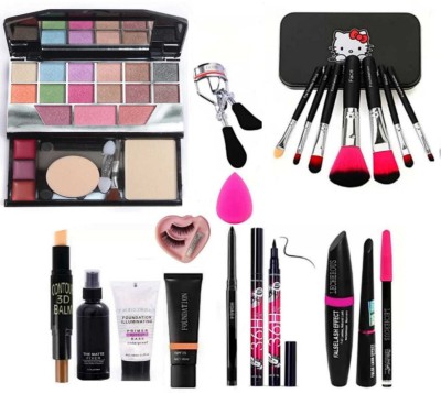 Hezruck 7pcs Makeup Brush set with TYA makeup kit 5024,3D contour stick,Primer, Fixer, high quality foundation, Kajal, Waterproof 36H Sketch eyeliner and 3in1 Combo set ,eyelashes curler and eyelashes with glue and beauty blender (Pack of 13) Hezruck 7pcs Makeup Brush set with TYA makeup kit 5024,3D contour stick,Primer, Fixer, high quality foundation, Kajal, Waterproof 36H Sketch eyeliner and 3in1 Combo set ,eyelashes curler and eyelashes with glue and beauty blender (Pack of 13)