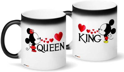 FirseBUY King and Queen Couple Magics Set, Ceramic Coffee Cup Gift Present for Wedding, Engagement Ceramic Coffee Mug(325 ml, Pack of 2)