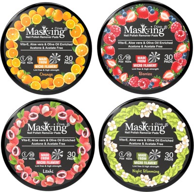 MasKing Nail Polish Remover Wipe Tissue Wet Round Pads (Night Blooming, Litchi, Orange and Berries ) Combo Pack of 04(20 ml)