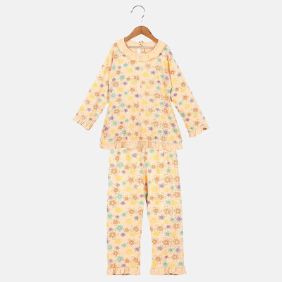 Trendy World Girls Printed Pink Night Suit Set