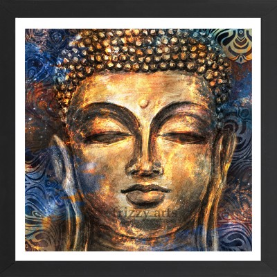 FRIZZY ARTS gautam buddha framed painting | head of Lord Buddha digital art collage combined with watercolo Digital Reprint 13 inch x 13 inch Painting(With Frame)