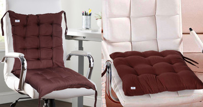 Heart Home Microfibre Solid Chair Pad Pack of 2(Brown)