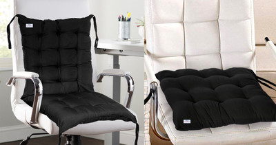 Heart Home Microfibre Solid Chair Pad Pack of 2(Black)