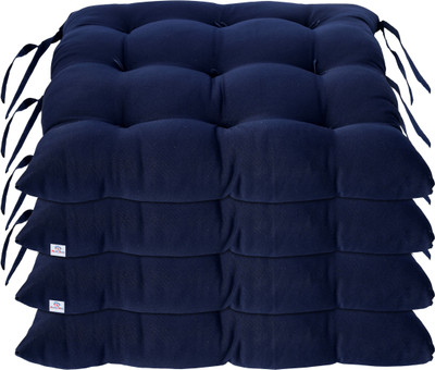 Heart Home Microfibre Solid Chair Pad Pack of 4(Blue)