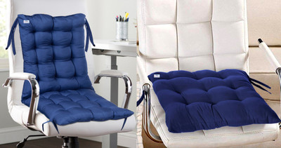 Heart Home Microfibre Solid Chair Pad Pack of 2(Blue)