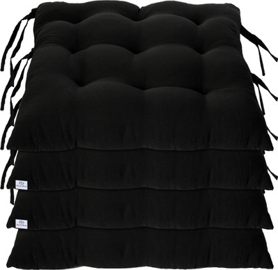 Heart Home Microfibre Solid Chair Pad Pack of 4(Black)