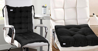 Heart Home Microfibre Solid Chair Pad Pack of 2(Black)