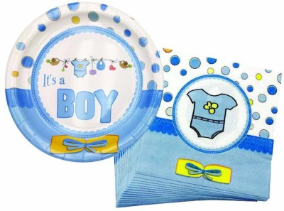 Rozi Decoration Paper Plate for Party Kitchen and Small Events or Baby Shower - 16 Desert Plate , 20 Napkin ( it’s a Boy ) Tray(Pack of 36)