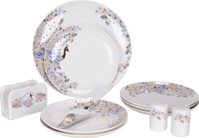 Deco Pride by Deco Pride Pack of 11 Ceramic Cake Serving Set of Ceramic Plates Set - 20cm Plate 6 pcs, 27cm Plate 1 Pc, 1 Napkin Holder, 2 Sprinkler Cases, 1 Serving Spatula Dinner Set(White)