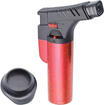 MEZIRE Multipurpose Heavy Double Jet Flame Windproof Lighter For BBQ Parties And Cigar Hukkah Cigarette Use Pocket Size Lighter | Fuel Gas Indicated | On Of Lock System | Adjustable Flame Height | Lighter Stand Perfect Gifting Purpose For Cigarette / Cigar Lovers Pocket Lighter(Red)