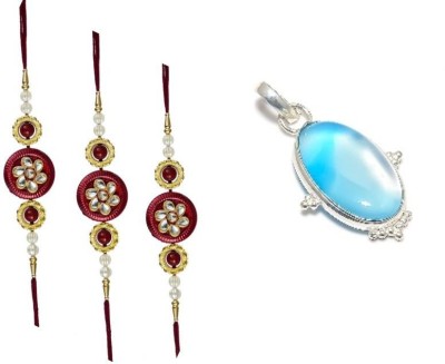 Krishnaimpex Designer RK026 Mauli Thread, Assorted Pendant, Rakhi  Set(3 rakhi, 1 Gemstone pendent)