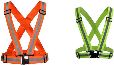 RPES Safe High Visibility Protective Safety Reflective Vest Belt Jacket, Night Cycling Reflector Strips Cross Belt Stripes Adjustable Vest Safety Jacket(Orange, Green)