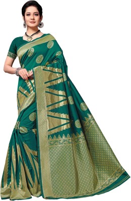 Kimisha Woven Banarasi Silk Blend Saree(Dark Green)