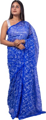 FAWOMENT Embroidered Lucknow Chikankari Georgette Saree(Dark Blue)