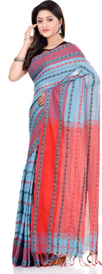 Desh Bidesh Striped Jamdani Handloom Pure Cotton Saree(Multicolor)