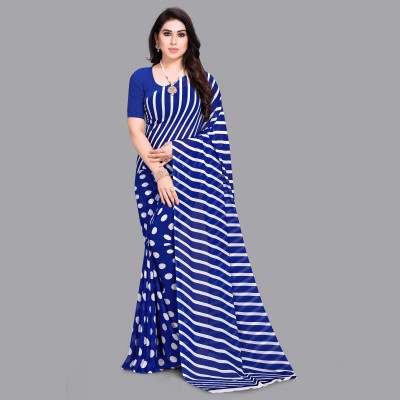 Anand Sarees Printed, Striped, Polka Print Bollywood Georgette Saree(Blue)