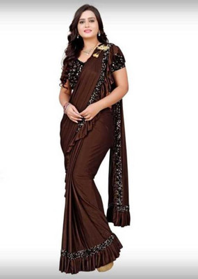 DX IMITATION Self Design Bollywood Lycra Blend Saree(Brown)