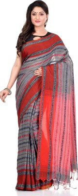 Desh Bidesh Striped Handloom Handloom Pure Cotton Saree(Grey)