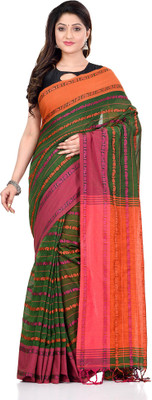 Desh Bidesh Striped Jamdani Handloom Pure Cotton Saree(Multicolor)