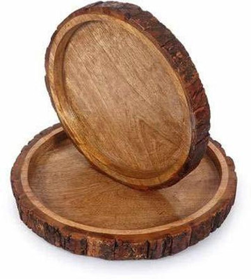 Jk Handicrafts Beautiful Table Decor Round Shape Wooden Serving Tray/Platter for Home and Kitchen Tray(Pack of 2)