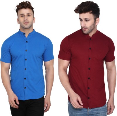 GEUM Men Solid Casual Blue, Maroon Shirt(Pack of 2)