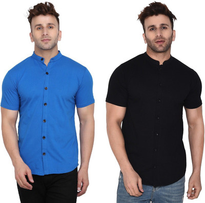 BEYOU FASHION Men Solid Casual Dark Blue, Black Shirt(Pack of 2)